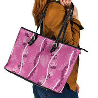 Hawaii Maile Lei Leather Tote Bag With Pink Monstera Pattern LT05 - Polynesian Pride