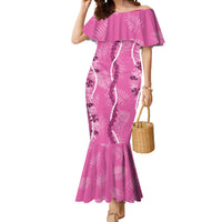 Hawaii Maile Lei Mermaid Dress With Pink Monstera Pattern LT05 Women Pink - Polynesian Pride
