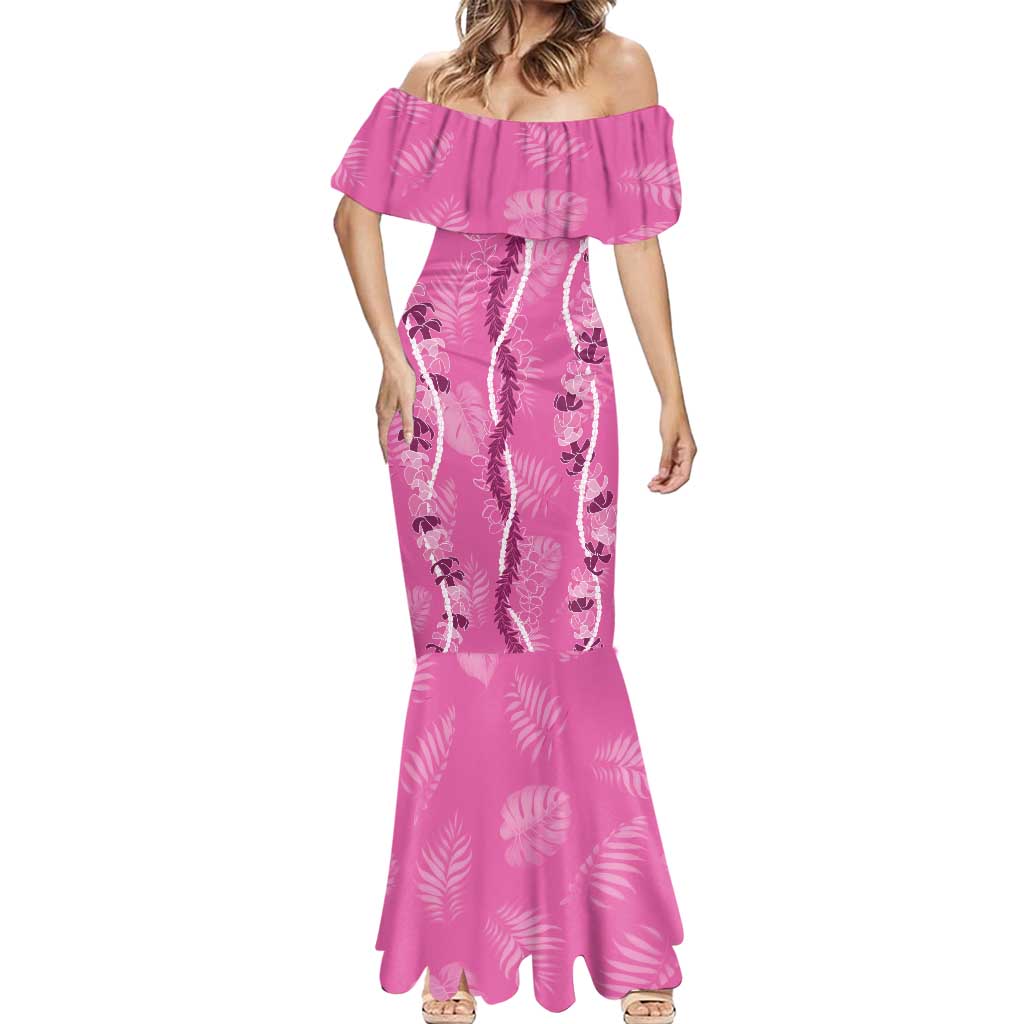 Hawaii Maile Lei Mermaid Dress With Pink Monstera Pattern LT05 - Polynesian Pride