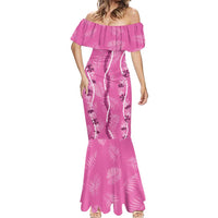 Hawaii Maile Lei Mermaid Dress With Pink Monstera Pattern LT05 - Polynesian Pride