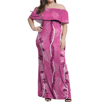 Hawaii Maile Lei Off Shoulder Maxi Dress With Pink Monstera Pattern LT05 Women Pink - Polynesian Pride