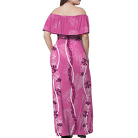 Hawaii Maile Lei Off Shoulder Maxi Dress With Pink Monstera Pattern LT05 - Polynesian Pride