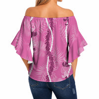 Hawaii Maile Lei Off Shoulder Wrap Waist Top With Pink Monstera Pattern LT05 - Polynesian Pride