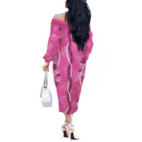 Hawaii Maile Lei Off The Shoulder Long Sleeve Dress With Pink Monstera Pattern LT05 - Polynesian Pride