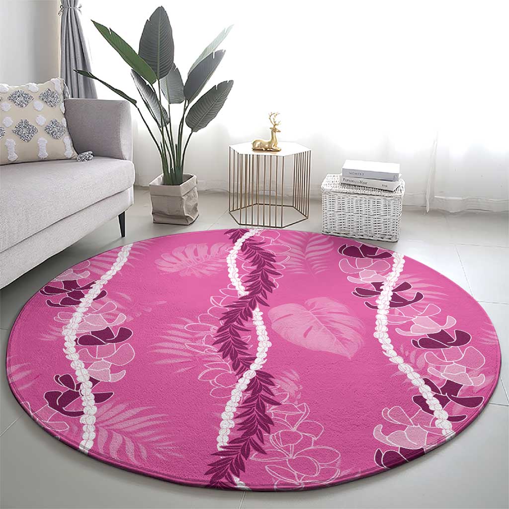 Hawaii Maile Lei Round Carpet With Pink Monstera Pattern LT05 - Polynesian Pride