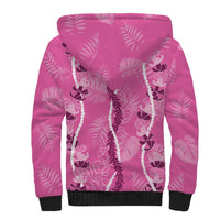 Hawaii Maile Lei Sherpa Hoodie With Pink Monstera Pattern LT05 - Polynesian Pride