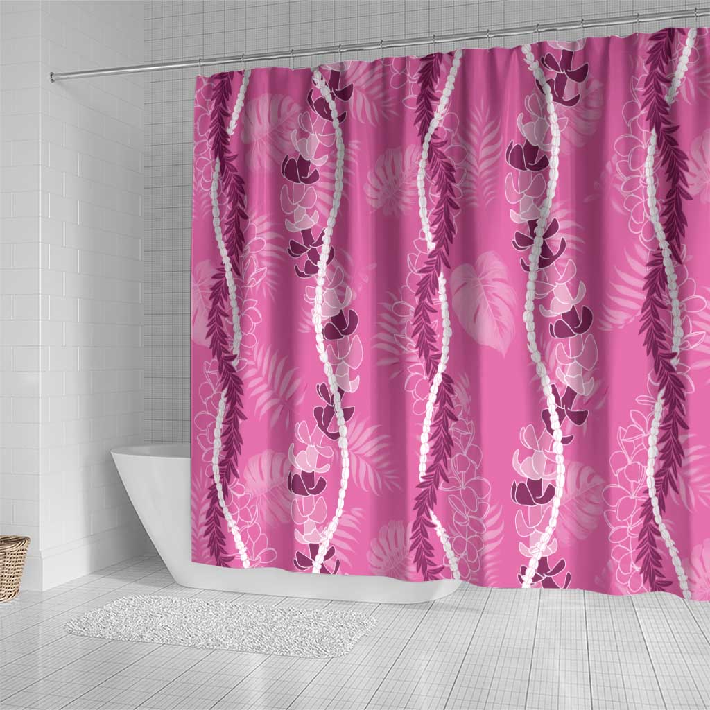 Hawaii Maile Lei Shower Curtain With Pink Monstera Pattern LT05 - Polynesian Pride
