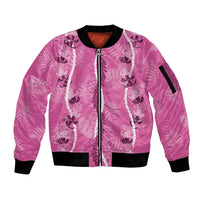 Hawaii Maile Lei Sleeve Zip Bomber Jacket With Pink Monstera Pattern LT05 Unisex Pink - Polynesian Pride