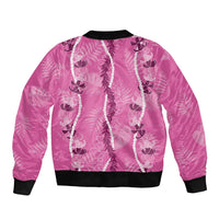 Hawaii Maile Lei Sleeve Zip Bomber Jacket With Pink Monstera Pattern LT05 - Polynesian Pride
