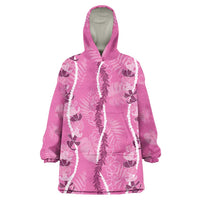 Hawaii Maile Lei Wearable Blanket Hoodie With Pink Monstera Pattern LT05 One Size Pink - Polynesian Pride