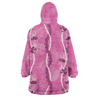 Hawaii Maile Lei Wearable Blanket Hoodie With Pink Monstera Pattern LT05 - Polynesian Pride