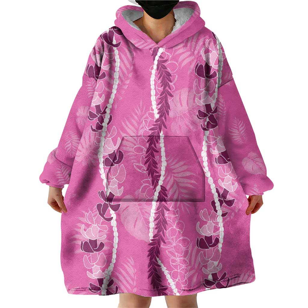 Hawaii Maile Lei Wearable Blanket Hoodie With Pink Monstera Pattern LT05 - Polynesian Pride