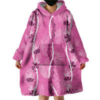 Hawaii Maile Lei Wearable Blanket Hoodie With Pink Monstera Pattern LT05 - Polynesian Pride