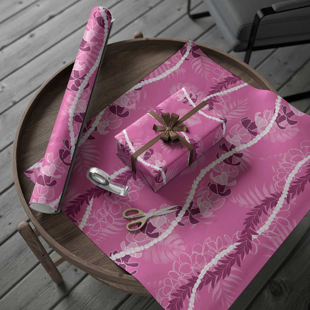 Hawaii Maile Lei Wrapping Paper With Pink Monstera Pattern - Polynesian Pride