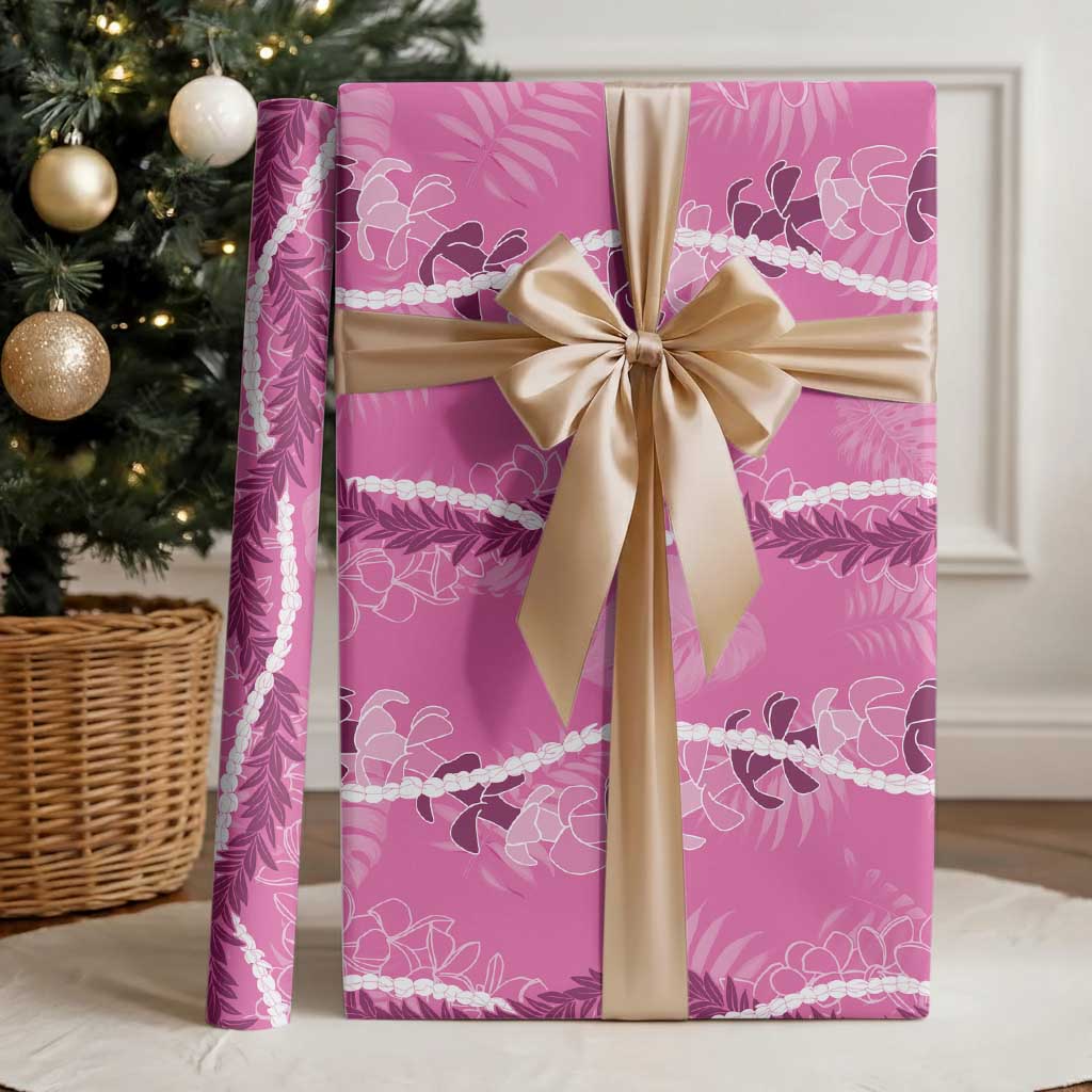 Hawaii Maile Lei Wrapping Paper With Pink Monstera Pattern - Polynesian Pride