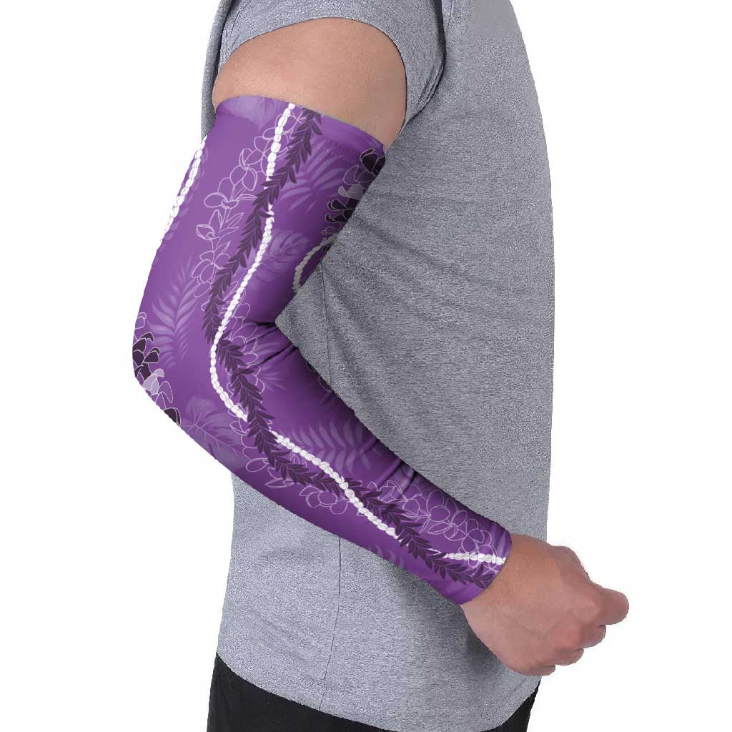 Hawaii Maile Lei Arm Sleeves With Violet Monstera Pattern - Polynesian Pride