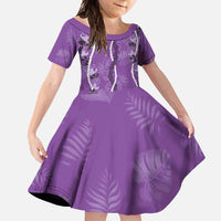 Hawaii Maile Lei Family Matching Mermaid Dress and Hawaiian Shirt With Violet Monstera Pattern LT05 Daughter's Dress Violet - Polynesian Pride