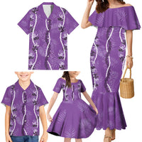 Hawaii Maile Lei Family Matching Mermaid Dress and Hawaiian Shirt With Violet Monstera Pattern LT05 - Polynesian Pride