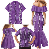 Hawaii Maile Lei Family Matching Mermaid Dress and Hawaiian Shirt With Violet Monstera Pattern LT05 - Polynesian Pride