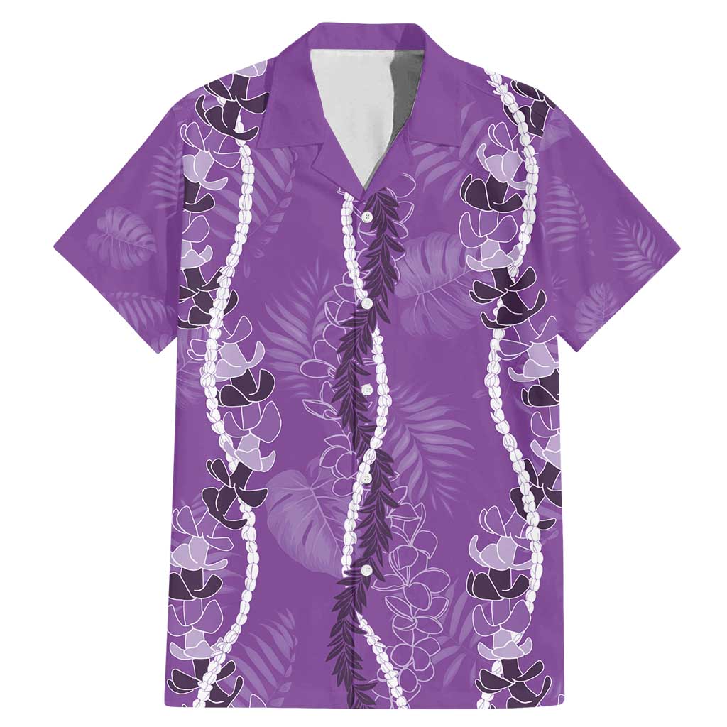 Hawaii Maile Lei Family Matching Mermaid Dress and Hawaiian Shirt With Violet Monstera Pattern LT05 Dad's Shirt - Short Sleeve Violet - Polynesian Pride