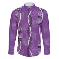 Hawaii Maile Lei Family Matching Mermaid Dress and Hawaiian Shirt With Violet Monstera Pattern LT05 Dad's Shirt - Long Sleeve Violet - Polynesian Pride