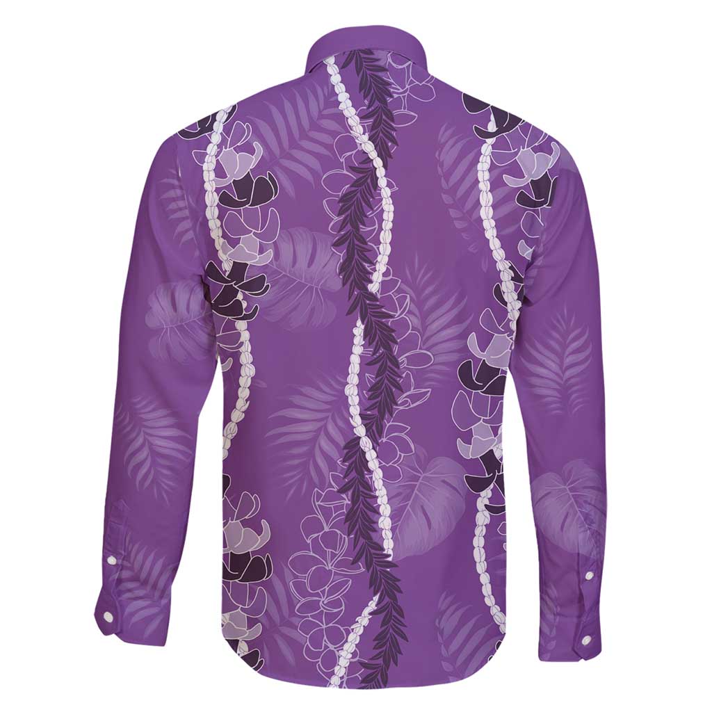 Hawaii Maile Lei Family Matching Mermaid Dress and Hawaiian Shirt With Violet Monstera Pattern LT05 - Polynesian Pride