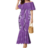 Hawaii Maile Lei Family Matching Mermaid Dress and Hawaiian Shirt With Violet Monstera Pattern LT05 Mom's Dress Violet - Polynesian Pride