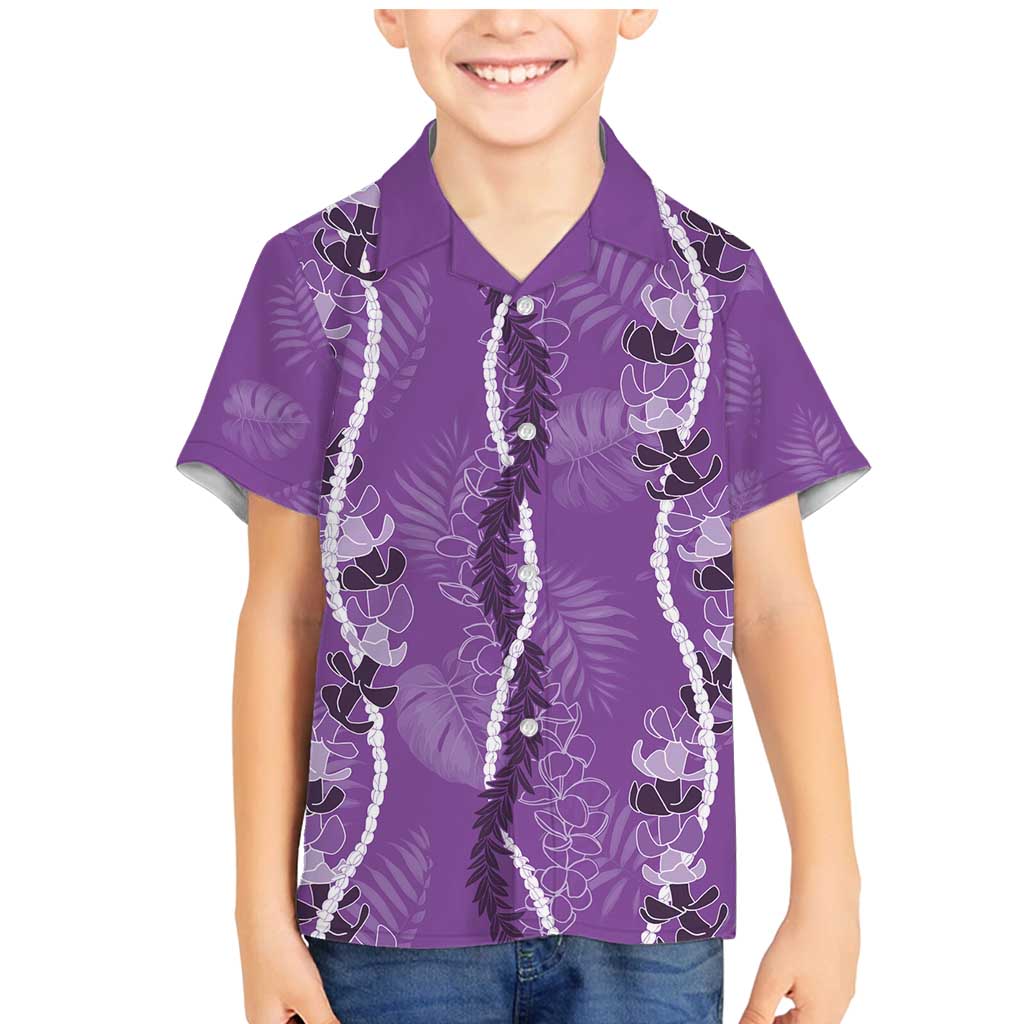 Hawaii Maile Lei Family Matching Mermaid Dress and Hawaiian Shirt With Violet Monstera Pattern LT05 Son's Shirt Violet - Polynesian Pride