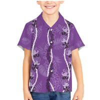Hawaii Maile Lei Family Matching Mermaid Dress and Hawaiian Shirt With Violet Monstera Pattern LT05 Son's Shirt Violet - Polynesian Pride