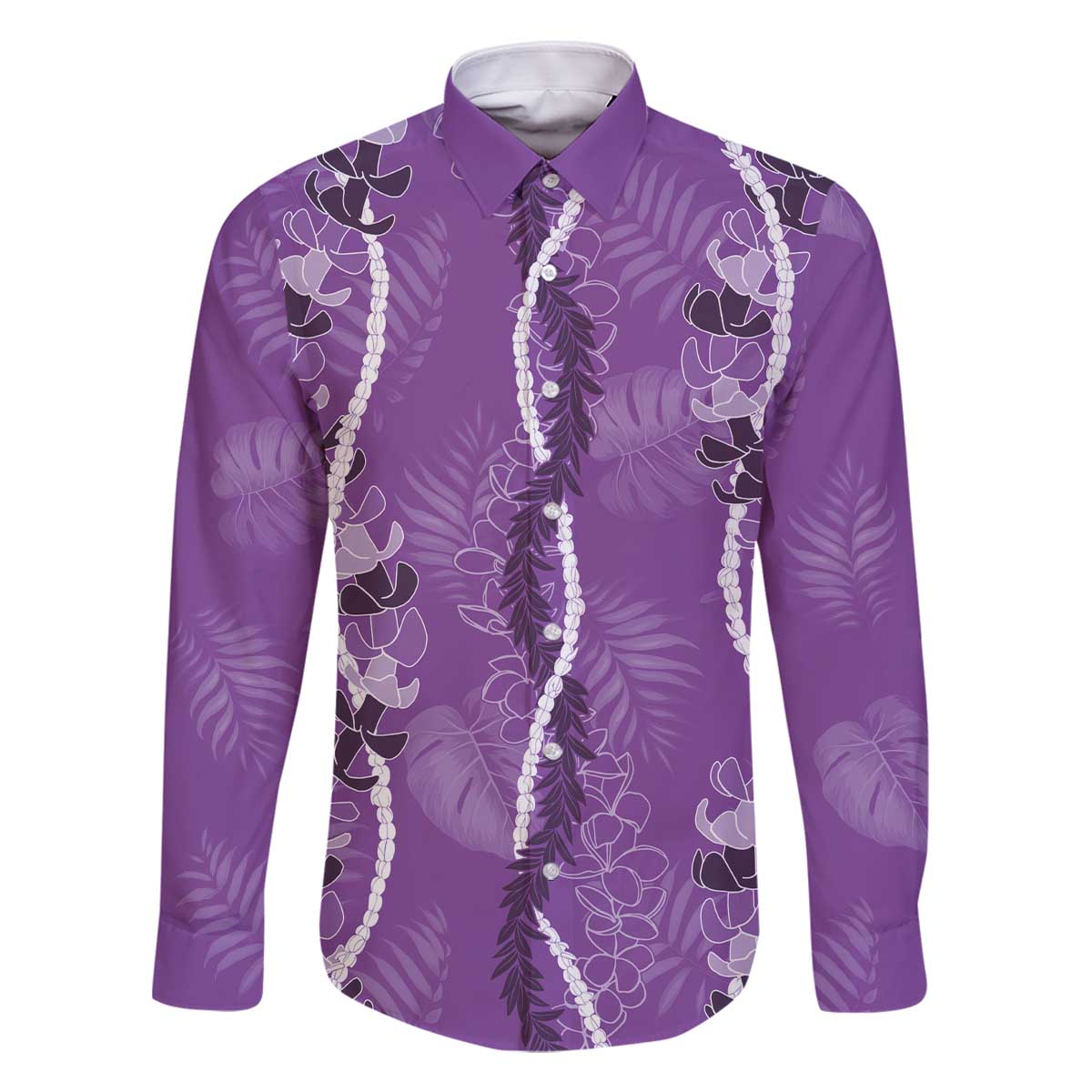 Hawaii Maile Lei Family Matching Off The Shoulder Long Sleeve Dress and Hawaiian Shirt With Violet Monstera Pattern