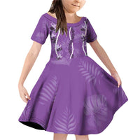 Hawaii Maile Lei Family Matching Off Shoulder Short Dress and Hawaiian Shirt With Violet Monstera Pattern