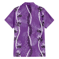 Hawaii Maile Lei Family Matching Off Shoulder Short Dress and Hawaiian Shirt With Violet Monstera Pattern