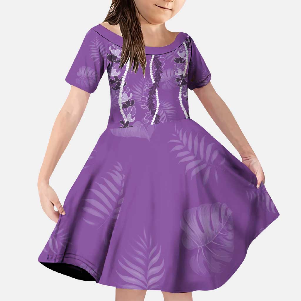 Hawaii Maile Lei Family Matching Summer Maxi Dress and Hawaiian Shirt With Violet Monstera Pattern