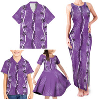 Hawaii Maile Lei Family Matching Tank Maxi Dress and Hawaiian Shirt With Violet Monstera Pattern