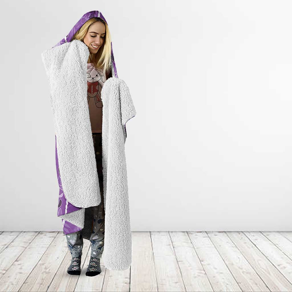 Hawaii Maile Lei Hooded Blanket With Violet Monstera Pattern