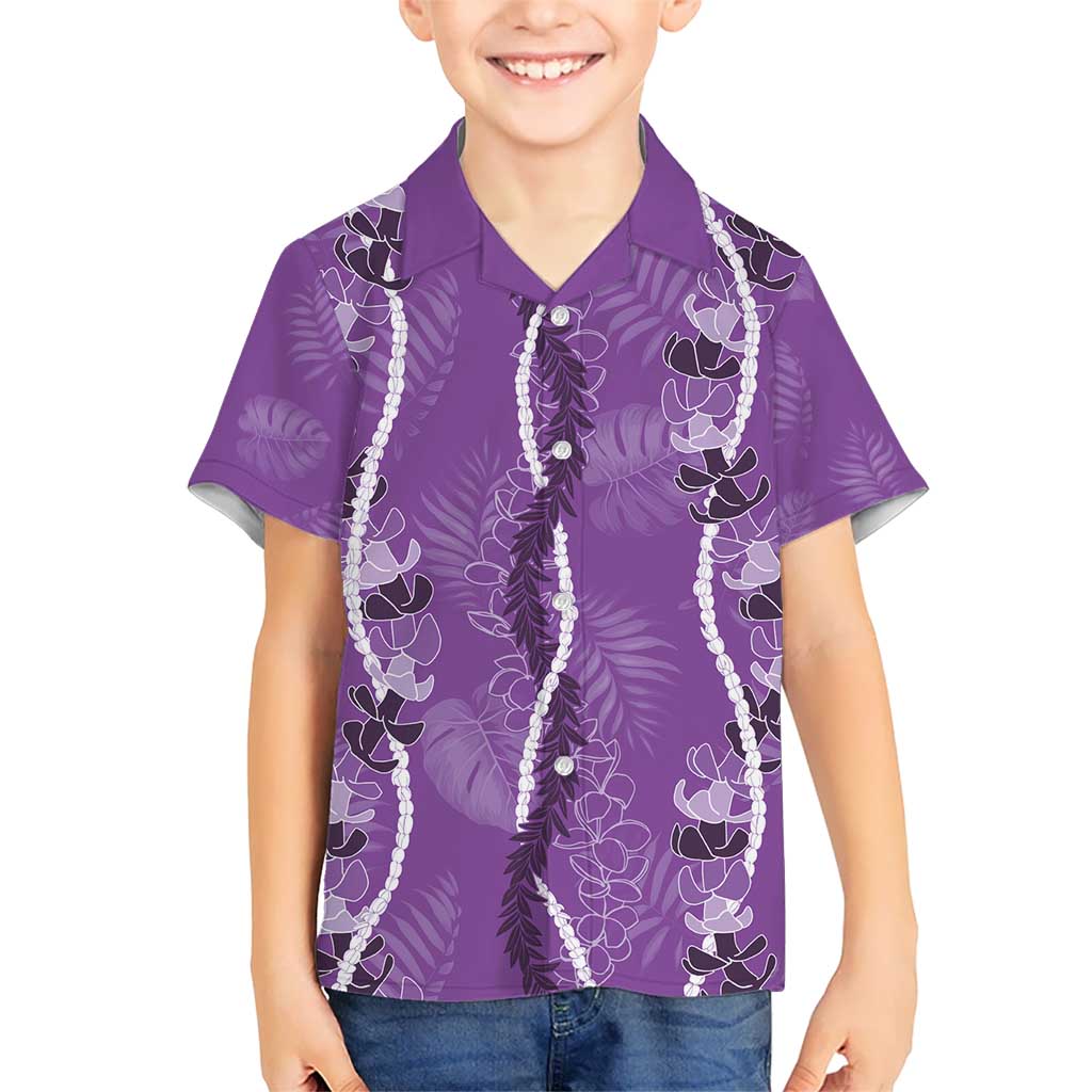 Hawaii Maile Lei Kid Hawaiian Shirt With Violet Monstera Pattern LT05 Kid Violet - Polynesian Pride