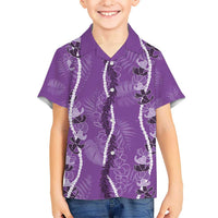 Hawaii Maile Lei Kid Hawaiian Shirt With Violet Monstera Pattern LT05 Kid Violet - Polynesian Pride