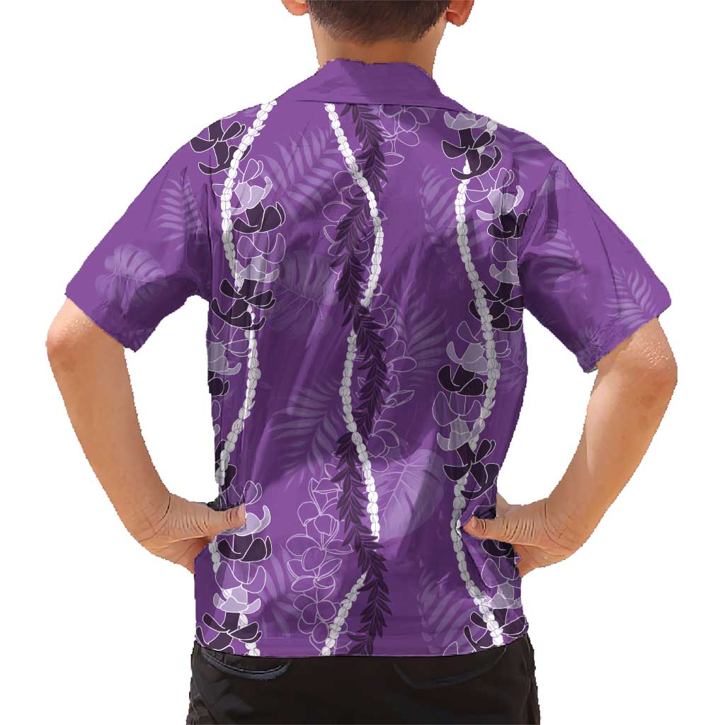 Hawaii Maile Lei Kid Hawaiian Shirt With Violet Monstera Pattern LT05 - Polynesian Pride