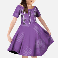 Hawaii Maile Lei Kid Short Sleeve Dress With Violet Monstera Pattern LT05 KID Violet - Polynesian Pride