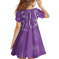 Hawaii Maile Lei Kid Short Sleeve Dress With Violet Monstera Pattern LT05 - Polynesian Pride