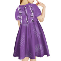 Hawaii Maile Lei Kid Short Sleeve Dress With Violet Monstera Pattern LT05 - Polynesian Pride