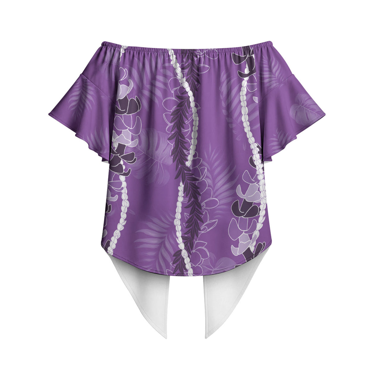 Hawaii Maile Lei Off Shoulder Wrap Waist Top With Violet Monstera Pattern LT05 - Polynesian Pride