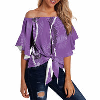 Hawaii Maile Lei Off Shoulder Wrap Waist Top With Violet Monstera Pattern LT05 - Polynesian Pride