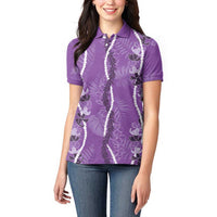 Hawaii Maile Lei Women Polo Shirt With Violet Monstera Pattern