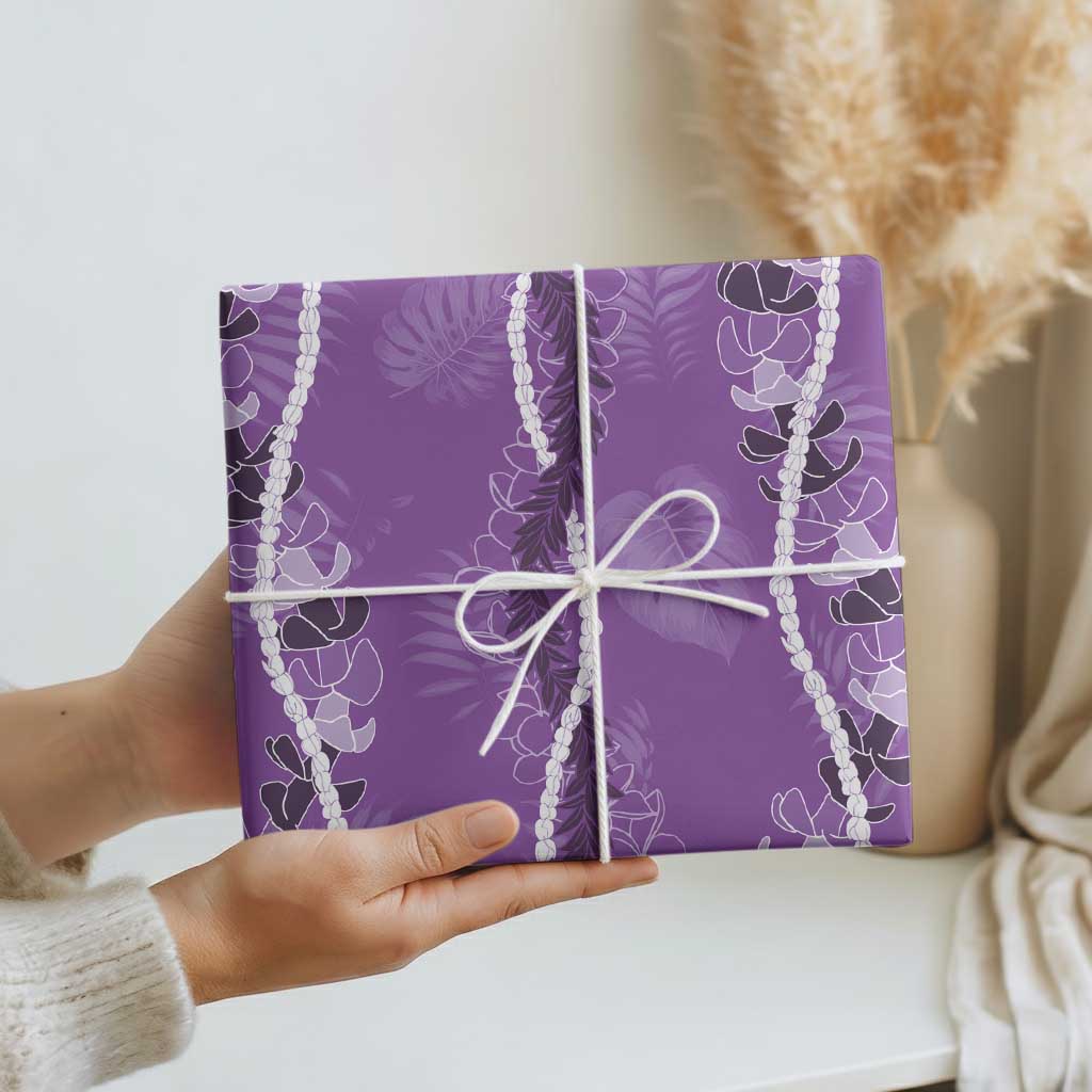 Hawaii Maile Lei Wrapping Paper With Violet Monstera Pattern - Polynesian Pride