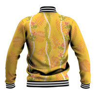 Hawaii Maile Lei Baseball Jacket With Yellow Monstera Pattern