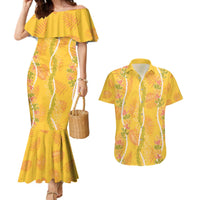 Hawaii Maile Lei Couples Matching Mermaid Dress and Hawaiian Shirt With Yellow Monstera Pattern