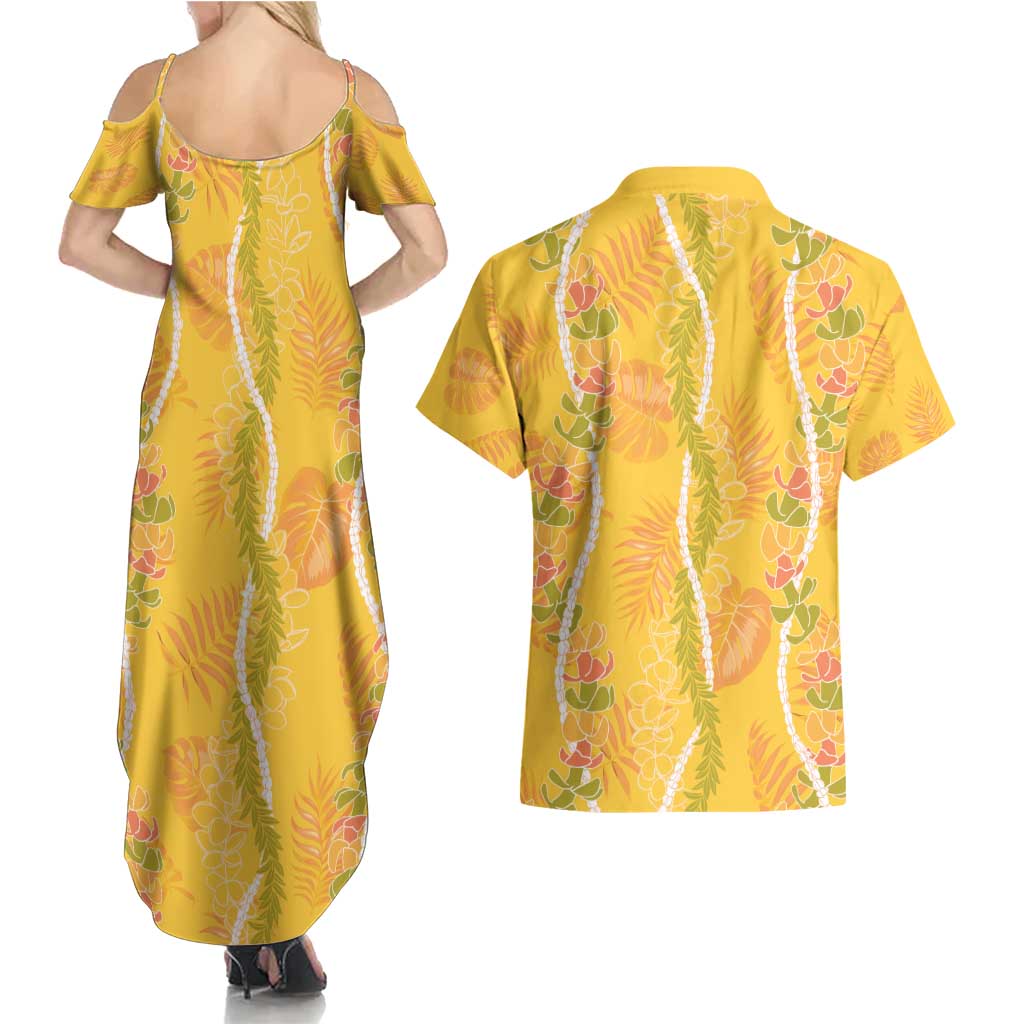 Hawaii Maile Lei Couples Matching Summer Maxi Dress and Hawaiian Shirt With Yellow Monstera Pattern