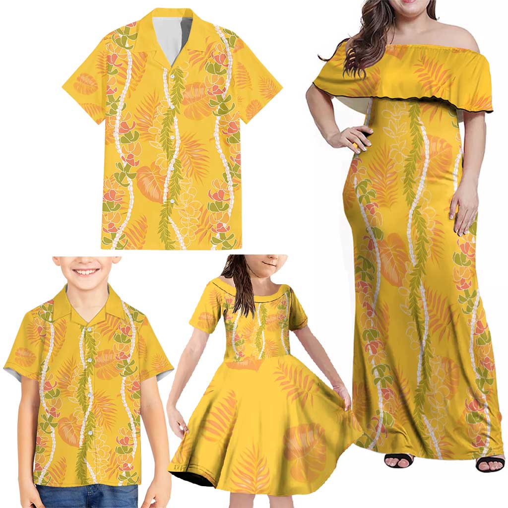 Hawaii Maile Lei Family Matching Off Shoulder Maxi Dress and Hawaiian Shirt With Yellow Monstera Pattern LT05 - Polynesian Pride