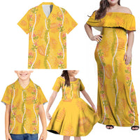 Hawaii Maile Lei Family Matching Off Shoulder Maxi Dress and Hawaiian Shirt With Yellow Monstera Pattern LT05 - Polynesian Pride